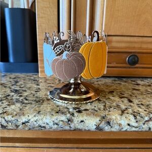Bath & Body Works Pumpkin Candle Holder with Gold and Orange Accents